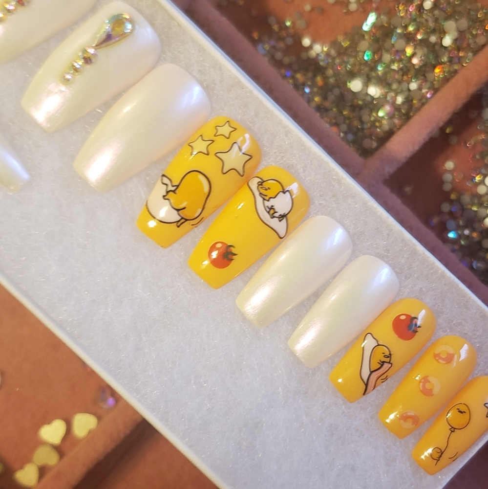 Gudetama reusable gel press on nails